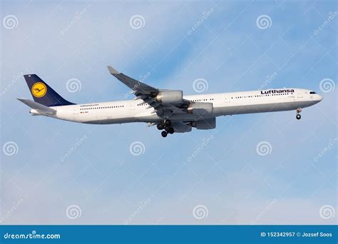 Lufthansa Airbus A340 600 D Aihd Passenger Plane Landing At Frankfurt