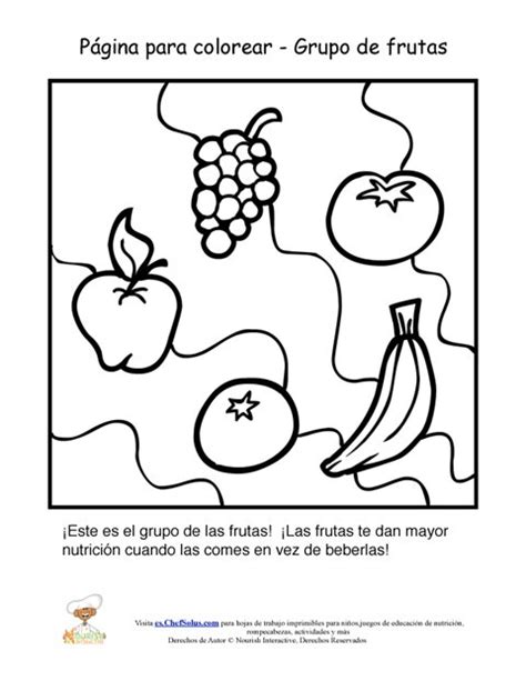 Hoja Para Colorear Del Grupo Alimenticio De Las Frutas