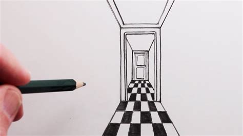 How To Draw Using 1 Point Perspective Simple Hallway For Beginners