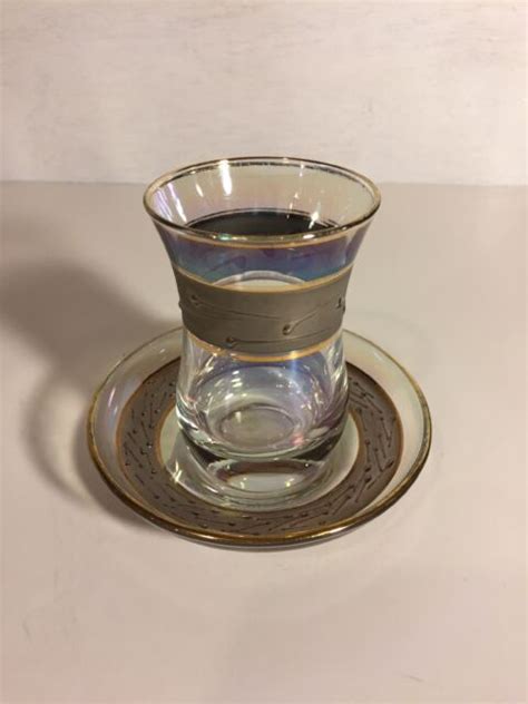 BEAUTIFUL TRADITIONAL TURKISH TEA CUP AND SAUCER WITH GOLD TRIM AND