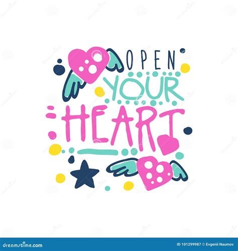 Open Your Heart Positive Slogan Hand Written Lettering Motivational