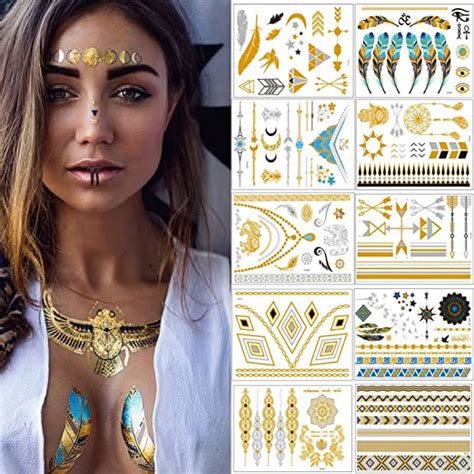 temporary tattoo meersee 10 sheets gold silver flash tattoos fake jewelry tattoos waterproof