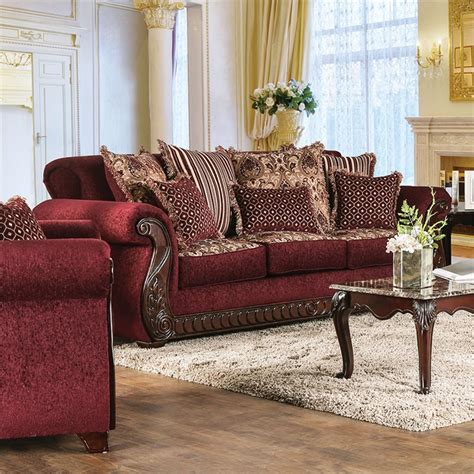 Furniture Of America Clel Traditional Fabric Sofa With Rolled Arms In