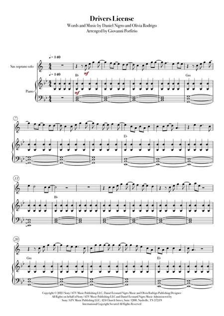 drivers license easy soprano sax  piano  digital sheet   lead sheetscore