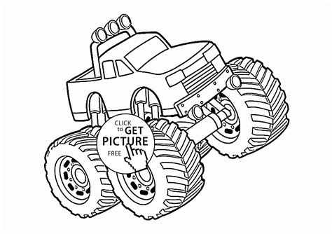Imagine ordinary coloring page with fruits and a coloring page with a little crossword or an alphabet letter. Monster Truck 4x4 coloring page for kids, transportation ...