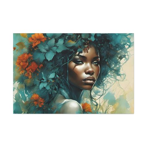 Shades Of Blue Floral African Woman Canvas Gallery Wraps Etsy