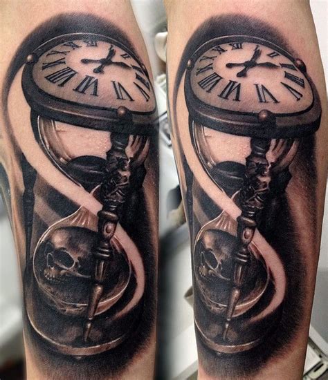 Black And Grey Realistic Hourglass And Skull Tattoo Tattoos By Tom