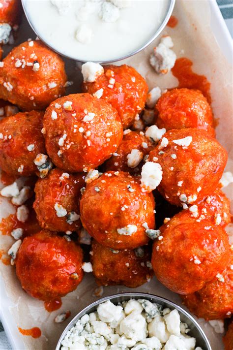Mini Buffalo Chicken Meatballs With Blue Cheese Crumbles The Buttered