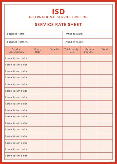 Rate Sheet Template Excel Templates Excel Templates