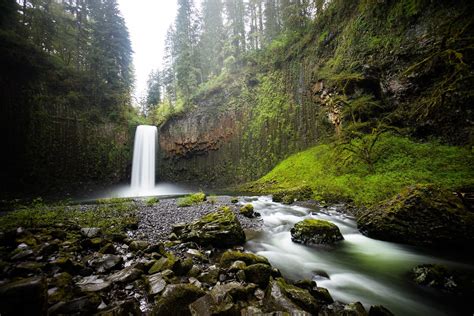 Nature Waterfall Rock Moss Forest Landscape Rock Formation Oregon