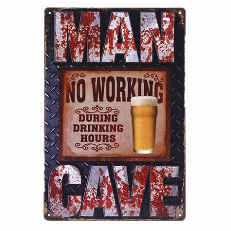 Buy Man Cave No Working During Drink Hours Vintage Tin