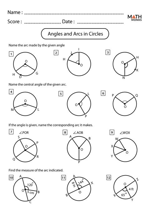 Parts Of A Circle Geometry Worksheets