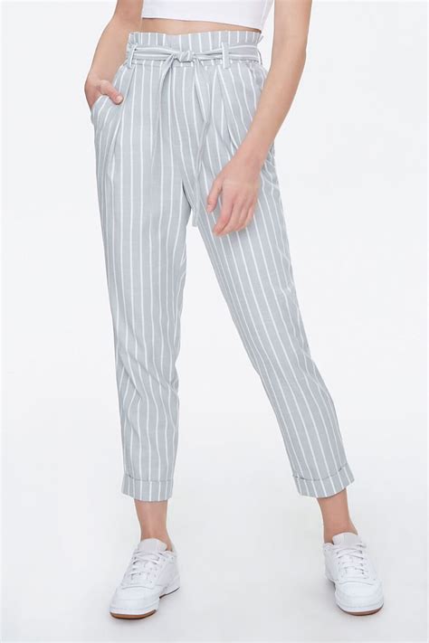 Cuffed Striped Paperbag Pants