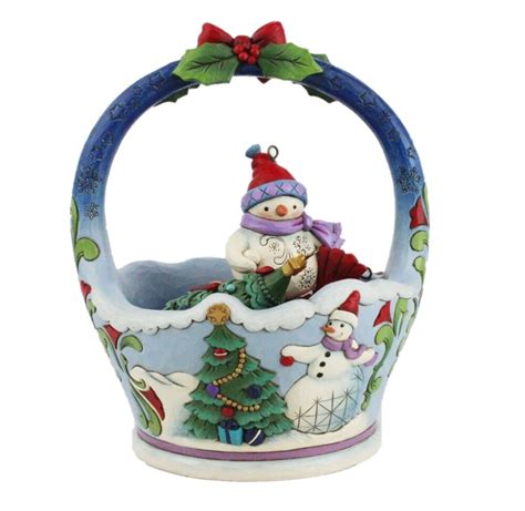 Jim Shore Heartwood Creek Christmas Basket With 4 Hanging Ornaments