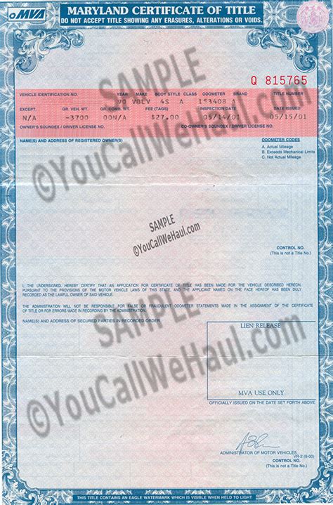 Vehicle Title Number Maryland
