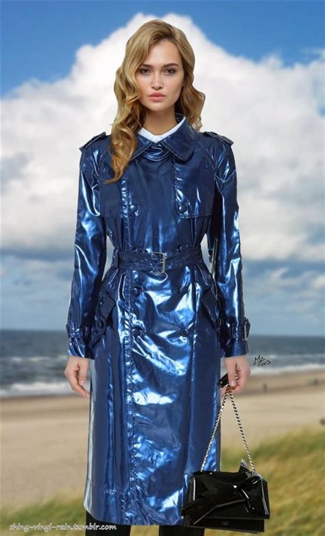 Shiny Blue 3 Rainwear Fashion Raincoats For Women Pvc Raincoat