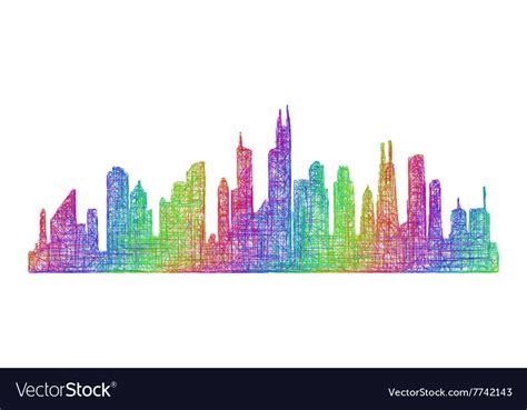Chicago Skyline Silhouette Multicolor Line Art Vector Image
