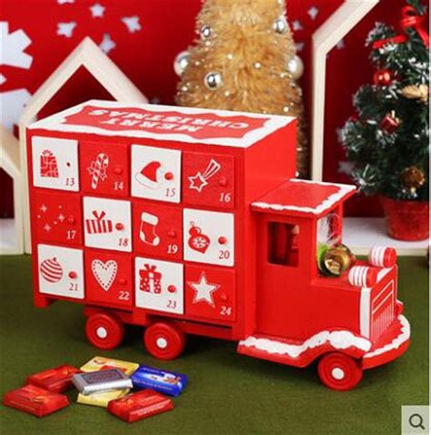 Promotional Christmas T Wooden Red And White Car Advent Calendar