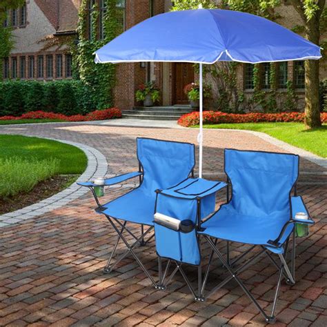 Portable 2 Seat Folding Camping Chair With Removable Shade Umbrella For