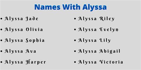 400 Cute Middle Names For Alyssa