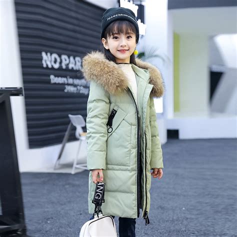 Girls Winter Coat Made Of Duck Down Hooded Long Jackets