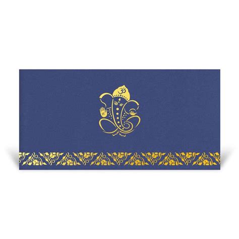 Navy Blue Indian Wedding Card With Gold Foiled Ganesh And Gold Floral