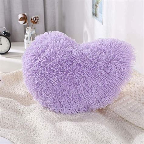 Moowoo Fluffy Faux Fur Throw Pillowsherpa Plush Shaggy Solid Color Heart Shape Purple