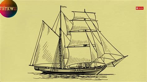 How To Draw A Sailing Ship Sailing In The Ocean Youtube