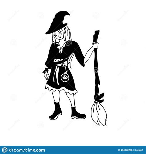 Pretty Witch With Broom Stick Halloween Custom Stock Vector