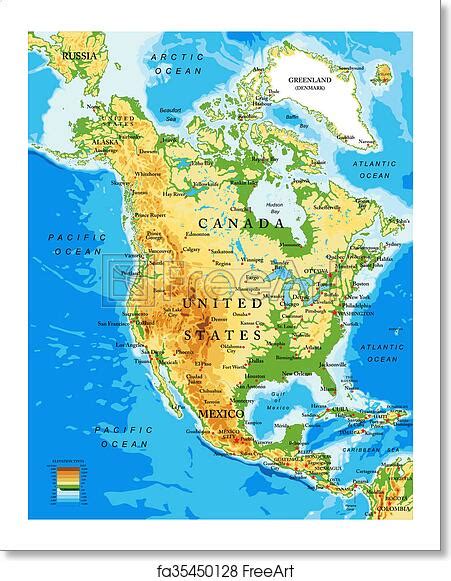 Free Art Print Of Physical Map Of North America Highly Detailed