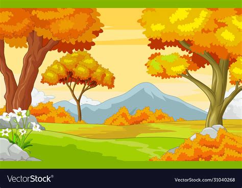 Landscape Forest View Autumn Cartoon Royalty Free Vector