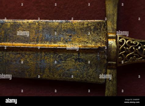 Close Up Patterned Sword Hilt Medieval Stock Photo Alamy