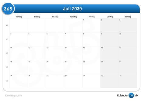 Kalender Juli 2039