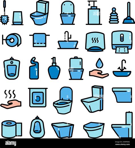 Set Of Sanitary Icons Such As Toilet Towel Plunger Restroom Urinal