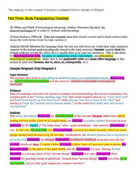 Ap Lit Frq Outline Part 3 Body Paragraphs Pdf
