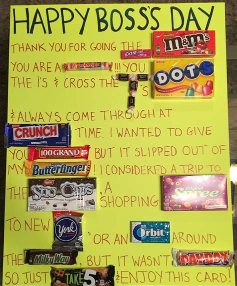 If you're looking for more inspiration listed below are a few celebration ideas. Happy Boss's Day Candy Card | Happy boss's day, Candy ...