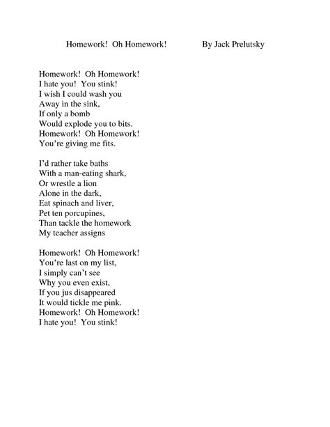 Shel Silverstein Homework Poem Homework Oh Homework By Jack