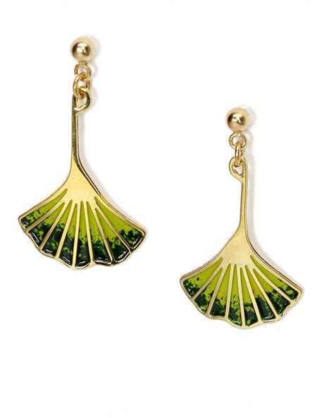 Ginkgo Leaf Earrings Plated Brass With Enamel Accents Maclin Studio