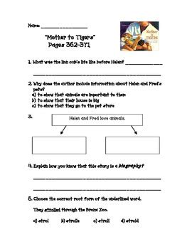 The child learns the world through the mother tongue. Mother to Tigers: Informational Text Practice (Treasures) | TpT