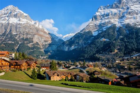 Panoramic View Of Grindelwald Beautiful Village In Mountain Scenery