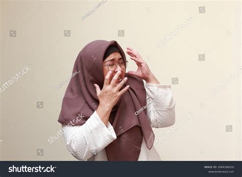 Asian Muslim Womans Shock Reaction When Stock Photo