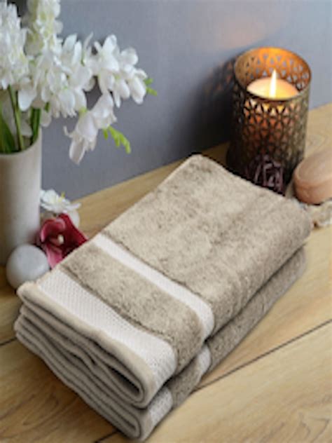 Buy Spaces Set Of 2 Brown Solid 600 Gsm Pure Cotton Hand Towels Hand