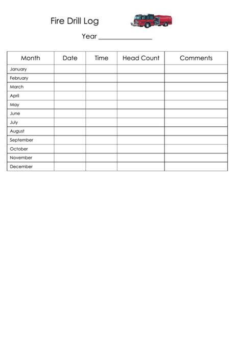 Fire Drill Log Template Printable Pdf Download