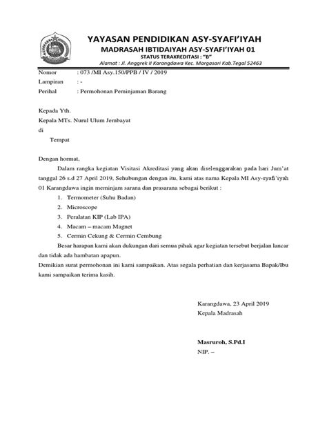 Detail Contoh Surat Pernyataan Peminjaman Barang Koleksi Nomer