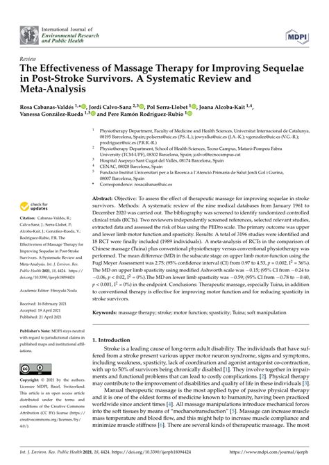 pdf the effectiveness of massage therapy for improving sequelae in post stroke survivors a