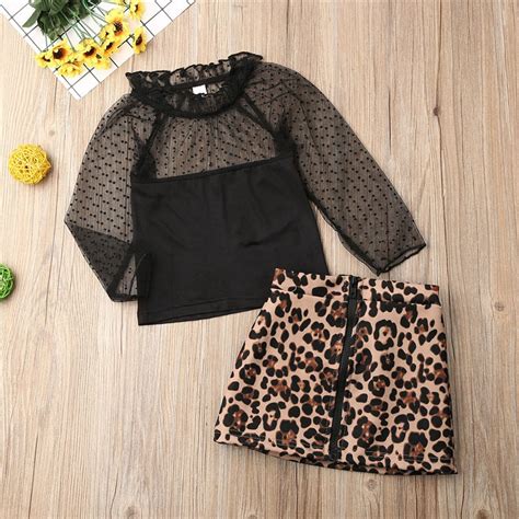 Toddler Kids Baby Girls Clothes Lace Round Neck Long Sleeve Polka Dot T