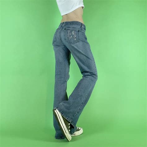 Y2k Medium Wash Low Rise Flare Jeans By No Depop