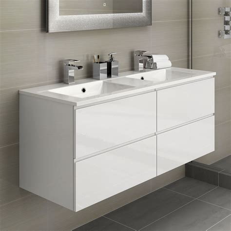 White Double Basin Bathroom Vanity Unit Sink Storage Modern Furniture