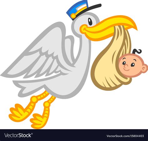 Cartoon Flying Stork Bird Delivering A Baby Vector Image