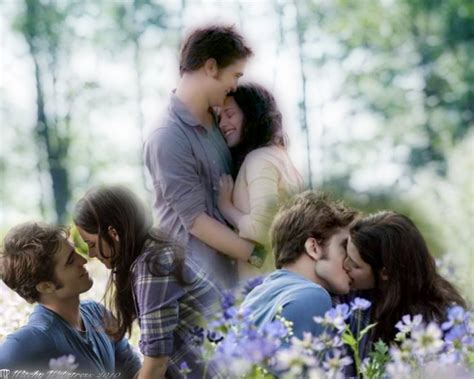 Edward Holds Bella In The Meadow Collage Twilight Series Wallpaper